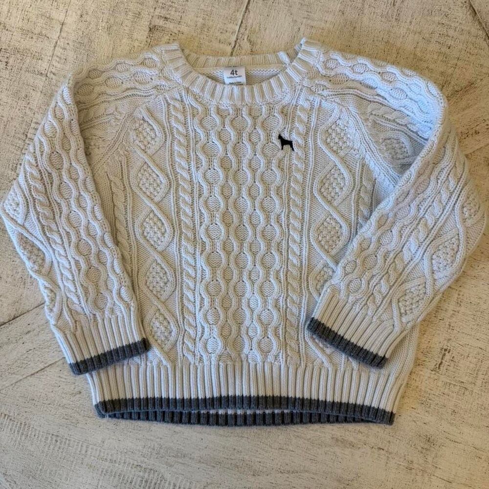 Carter’s Toddler 4T Cream Cable Knit Sweater Preppy Dog Pullover
